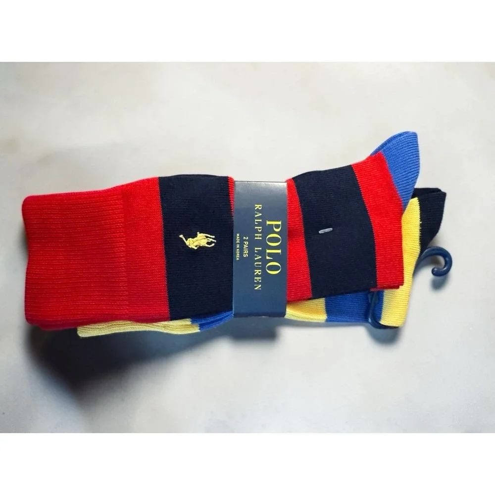 Polo Ralph Lauren Striped Cotton Trouser Socks 2 Pack Red Royal Men's 10-13